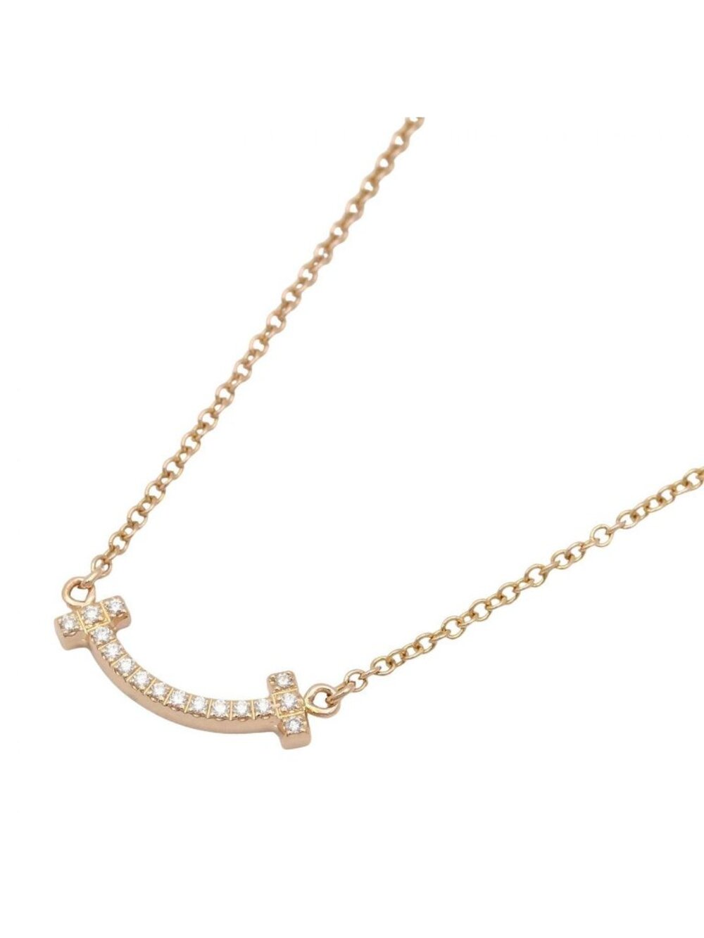 Tiffany & Co Necklace T Smile Mini Diamond 40.5 46 cm 18k Pink Gold